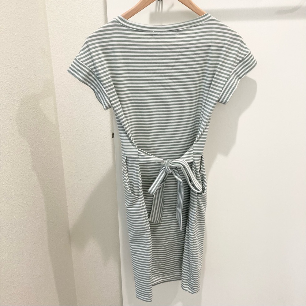 Striped T-shirt dress green and white with pockets Merokeety summer casual - Picture 5 of 14